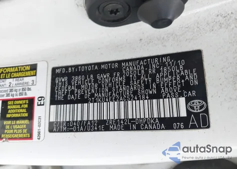 2010 Toyota Matrix из США, поврежденный, VIN 2T1KU4EE2AC524184